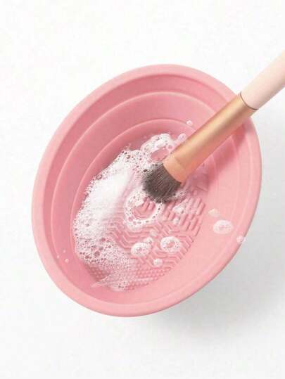 1pc Foldable Silicone Makeup Brush Cleaning Bowl, Reusable Portable Makeup Brush Cleaning Pad, Beauty Brush Cleaning Drying Washing Tool, Suitable For Brushes, Puffs And Sponges, Quick Dry Makeup Tool Cleaning Box