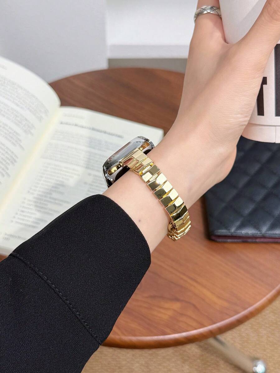 1 dây đeo đồng hồ kim loại nữ, tương thích với Apple Watch 38mm 40mm 41mm 42mm 44mm 45mm 49mm 46mm, dây đeo bằng thép không gỉ, sáng bóng, phù hợp với Series 9/8/7/6/5/4/3/2/1 - Vàng - Xem 1