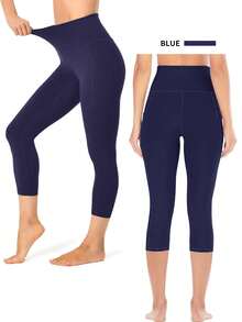 Women's 4 Pack Cotton Capri Pants -High Waisted Colored Cropped Pants, Tummy Control Stretchy Fit, Breathable Non-See-Through For Yoga, Travel, Daily Wear - 4 PCS (Black, Grey, Red, Blue) - View 11