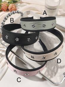 1pc Mint Green, Black, Pink, Beige Star Rivet Decor Headband, Bohemian, Punk, Music Festival, Party, Daily Wear Hair Accessory Travel Accessories Hair Band Diadema Hair Hoop - Multicolor - View 10