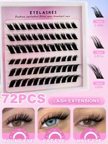 72 pièces de faux cils en vison à effet C-Curl auto-adhésifs, extension de cils DIY, sans colle ni démaquillant nécessaire, faux cils individuels réutilisables, sans résidu collant, facile à appliquer à la maison - Noir - Voir 3