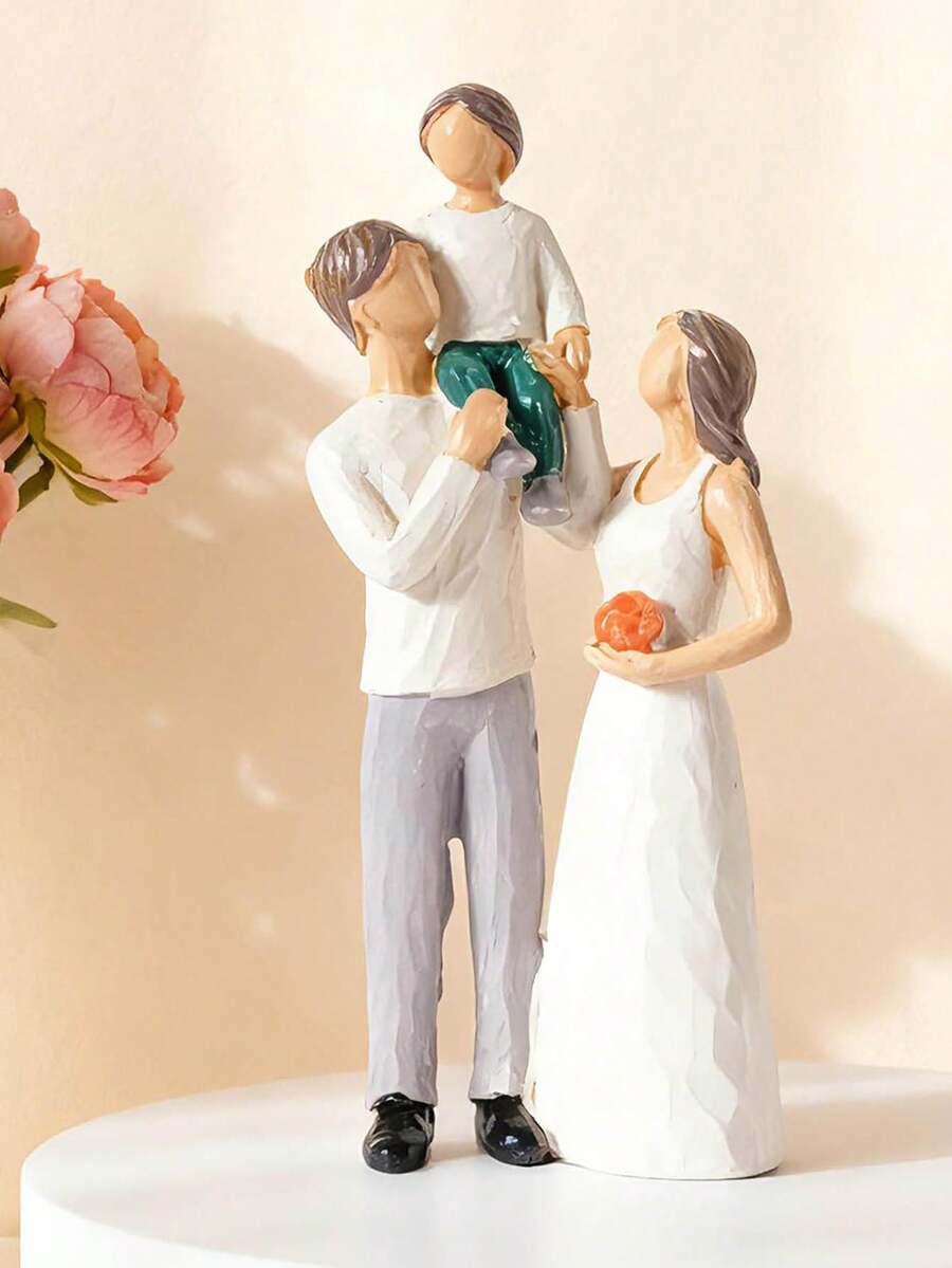 1pc Creative 3-Person Family Sculpture, New Parents Gift, Couple Gift, Mother & Son, Father & Son Statue, New Mom Gift, Resin Sculpture, Home Decor, New Dad & Mom Gift - Multicolor - View 1