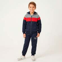 Children's Plush Set For Boys, Intense Cold Weather, Lined With Warm Fur, Winter Launch, Promotion 167 - 藏蓝色 - 查看 1
