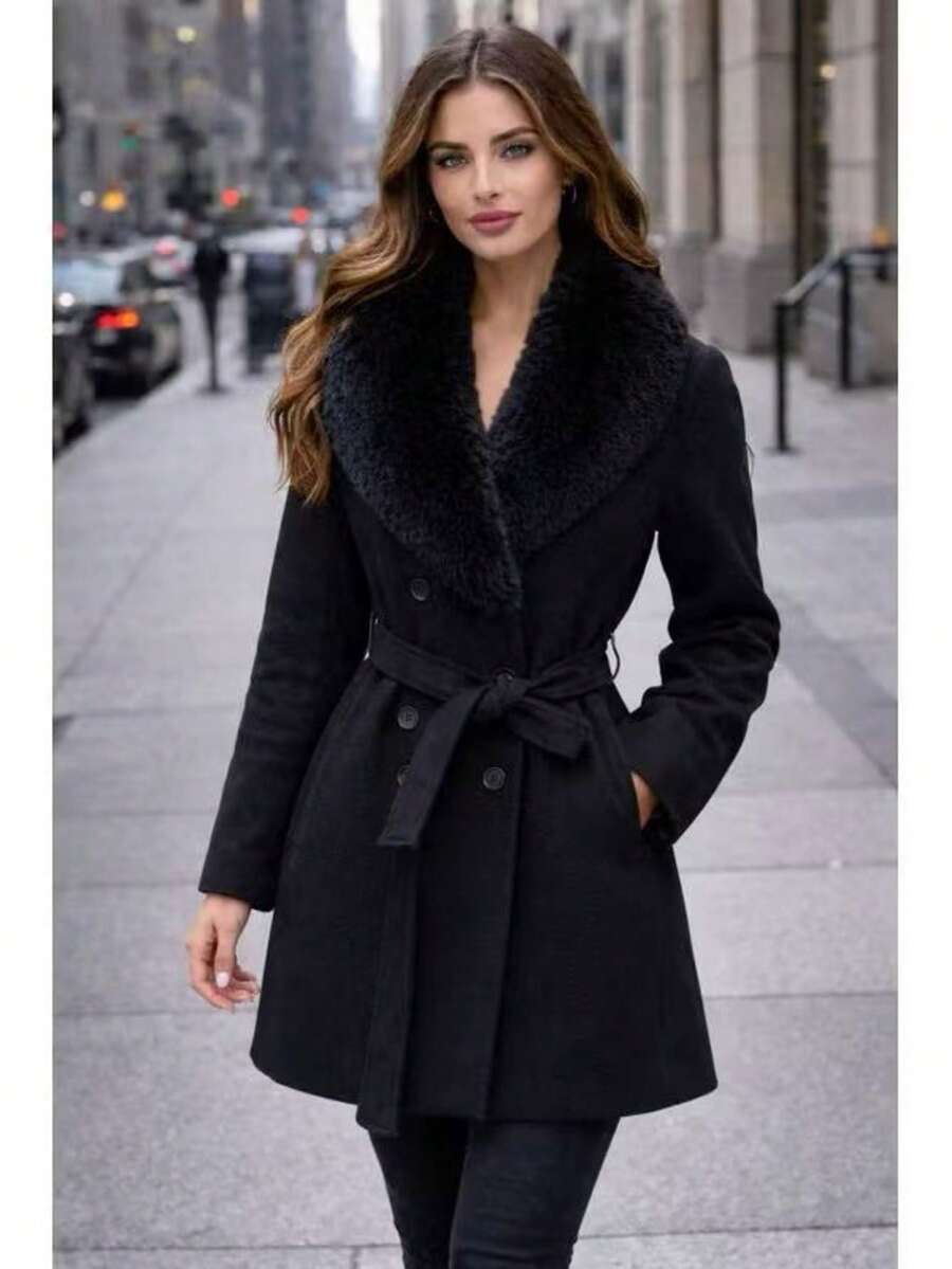 Women's Wool Coat With Fleece Lining | Premium Long Wool | Winter / Cold Weather | Wool-Type Fabric - màu đen - Xem 1