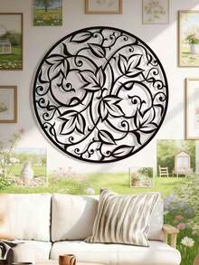 Iron Vine Wreath Circular Decorative Wall Hanging, Metal Art Housewarming Gift Home Decor - Black - View 5