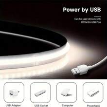 LQHZMYY 1pc COB Light Strip With Switch, USB Interface, Flexible COB, Soft LED Lighting, DC5V, 8MM Width, Self-Adhesive Backing, Suitable For Mirror Lighting, Indoor Decor, Kitchen Cabinet, Etc. - Neutral Light - View 8