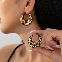 1 Pair Fashionable Exquisite Elegant Retro Leopard Print Design Hoop Earrings, Suitable For Women's Daily Wear - Multicolor - View 2