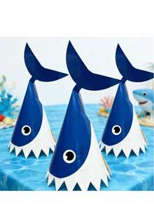 Gorro de fiesta de tiburón, sombrero de cono de papel con flecos con forma divertida, decoración de fiesta con tema oceánico y accesorio para fotos, adecuado para fiestas de cumpleaños, vacaciones en la playa, ceremonias de graduación y diversas celebraciones como Navidad, Año Nuevo - Azul - Ver 8