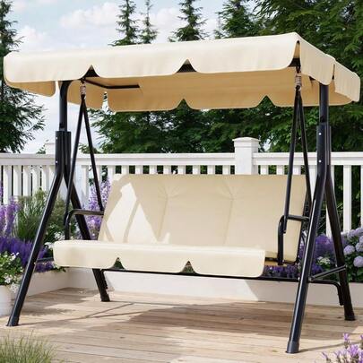 3-Seat Outdoor Patio Swing Chair With Adjustable Canopy – Heavy-Duty Steel Frame, Breathable Textilene Seat, Armrests – Comfortable Glider Bench For Garden, Backyard, Poolside, Deck