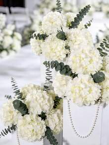 4/10/250入 人造刺繡球花，酒紅色，逼真觸感，絲綢質感，適用於婚禮中心裝飾、DIY花束、居家花瓶裝飾、客廳臥室床頭花藝布置 - 乳白色 - 查看 7