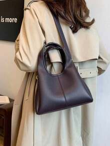 Women's Fashion Handbag Bucket Bag, Elegant Minimalist Design, Large Capacity, Khaki Color, Crossbody Style , New Year , Office Bag - 咖啡 - 查看 2