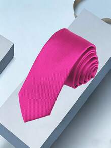1 pieza Corbata de unicolor para hombre, corbata formal de negocios con rayas diagonales, accesorio, festivo - Rosa Fucsia - Ver 2