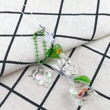 1pc Summer Goldfish Beaded Phone Strap/Bag Charm, Matching Goldfish Lucky Bag, Butterfly & Clover Decor Accessories Charms For Bag Teacher Gifts - Green - View 4