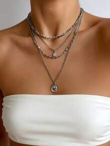 Bohemian Style Women's Multi-Layer Necklace, Vintage Coin & Sun Pendant Multi-Layer Necklace Jewelry Accessories, Y2K Multi-Layer Gold Necklace, Retro Sun Coin Pendant Multi-Layer Gold Necklace For Daily Wear - Layered Necklace - View 6