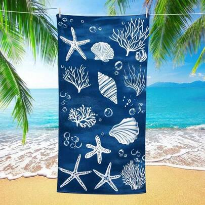 1 khăn tắm biển chủ đề đại dương, họa tiết sao biển và vỏ sò, khăn bơi và du lịch nhanh khô, phù hợp cho cả nam và nữ, lý tưởng cho bãi biển, hồ bơi, yoga, cắm trại.