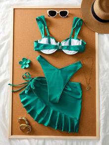 e bikini de 3 piezas con lunares, diseño de tirantes anchos con aros proporciona un soporte cómodo, creando un look de playa de moda, perfecto para la playa de verano y fiestas en la piscina - Rojo - Ver 10