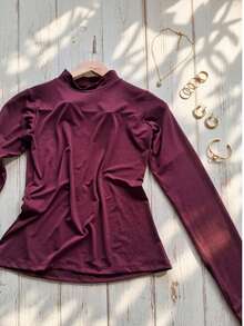 Women's Blouse Kits, High Neck, Second Skin, Supplex, Turtleneck, Modern, Casual, Elegant, Everyday, Polyamide, Winter. - 紅木色 - 查看 3