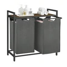 VASAGLE Laundry Hamper, Laundry Basket, Laundry Sorter With 2 Pull-Out And Removable Bags, Shelf, Metal Frame, 2 X 12.1 Gallons (46L), 28.8 X 13 X 28.4 Inches, White, Gray, Black, Light Gray - Xám - Xem 8