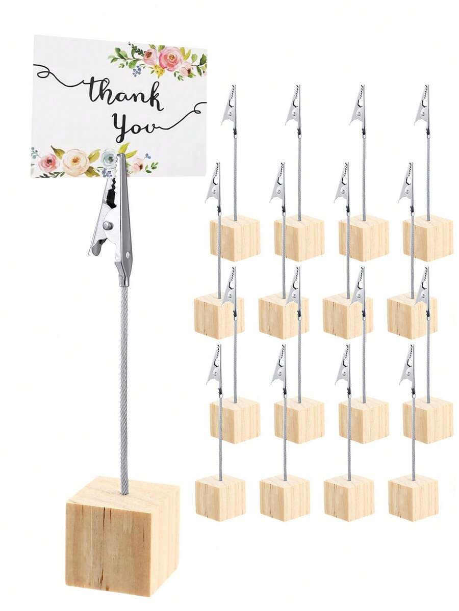 10pcs Wooden Memo Clip Holders, Table Number Card Stands, Lightweight Wooden Cube Bases With Alligator Clips For Displaying Note Papers (Light Wood Color)