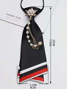 Elegante corbata de moño de satén a rayas con decoración de cadena de perlas, adecuada para el uso diario, atuendos de fiesta, graduación y discoteca - Rosa - Ver 8