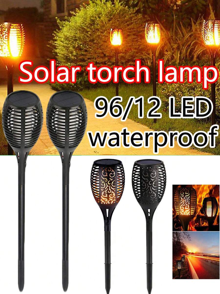 4/2/1pc Outdoor Solar Powered Artificial Flame Light, LED Beads, Hollow Lampshade, Waterproof, Multi-Level Adjustable, Suitable For Garden Path, Villa Courtyard, Holiday Decoration And Home Lighting - Black - View 1