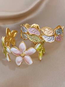 Bộ 1 vòng tay mạ vàng 18K, thiết kế tinh tế với men nhiều màu sắc, họa tiết hoa, đeo ở cổ tay (không phải cánh tay), phù hợp cho nữ, trang sức thép không gỉ phong cách Bohemian mùa hè, thích hợp cho kỳ nghỉ, quà tặng Ngày của Mẹ, tiệc tùng hàng ngày, Ngày Valentine, đám cưới, lễ hội âm nhạc, Giáng sinh, hẹn hò, Lễ Phục sinh. - Nhiều màu - Xem 12