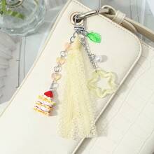 1件清新甜美精致高品质学院风黄色镂空蕾丝蝴蝶结仿珍珠圆珠亚克力透明心形星形绿叶3D卡通蛋糕片钥匙扣包饰，适合女性和女孩日常佩戴，节日礼物 - 黃色 - 查看 7