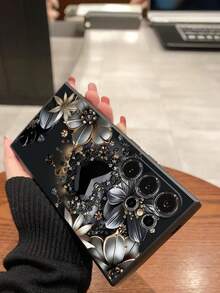 1pc Diamond Heart Floral Pattern Phone Case, Black TPU Soft Protective Cover, Compatible With Huawei Honor, Galaxy A/S Series, 6A/7A/8A, 12T/13T/14T - Black - View 7
