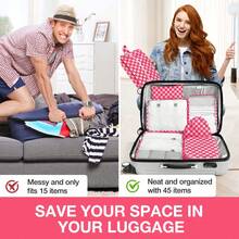 8 Set Travel Storage Bag Packing Cubes Portable Clothes Packing Cubes,Lightweight Waterproof Luggage Organizer For Clothes, Shoes, Makeup, Accessories - Pink Plaid - View 5