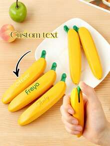 1pc Custom Personalized Cute Banana-Shaped Ballpoint Pen, With The Option To Customize A Name Or Text. Creative Push-Type Stationery Gift, Gel Pen Suitable For Writing. - Multicolor - View 2