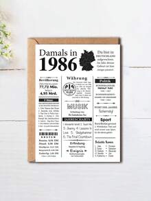 1pc Vintage German Born Year Birthday Card With Envelope, Retro Newspaper Style Keepsake For 1966 1986 1996 2008, Blank Inside - A - View 2