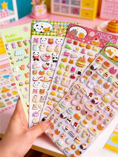 3D Cute Bear Food Diary Stickers - Adorable Cartoon Animal Decor For Kids' DIY, Ideal For Phone Cases, Water Bottles, Luggage, & Scrapbooking, High-Quality Plush Texture, Waterproof , Perfect For Journals, Gifts, & Creative Projects