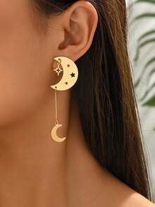 1 Đôi bông tai mặt dây chuyền hình ngôi sao và mặt trăng theo phong cách Trung Đông, kết hợp giữa phong cách châu Âu và Mỹ, mạ vàng, dành cho nữ, với mặt trăng bằng kim loại vàng, thể hiện phong cách và sự quyến rũ độc đáo, phù hợp cho các bữa tiệc, đám cưới, ngày lễ, tiệc chiêu đãi, họp mặt, đeo hàng ngày, cũng là một món quà tuyệt vời cho dịp lễ. - Vàng - Xem 2
