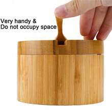 1 Pack Bamboo Seasonings Box With Spoons Salt Box With Lids Pepper Spice Cellars Storage Container - Wood Color - View 4