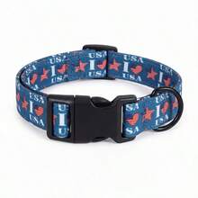 美国独立日狗狗项圈 - “我爱美国”爱国印花 - 可调节黑色金属塑料扣 - 适合小型、中型、大型犬 - 混合色 - 查看 10