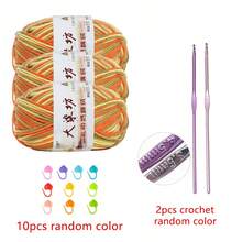 3pcs 5-Ply Medium Thick Dyed Yarn, Includes 2pcs Crochet Hooks + 10pcs Random Color Stitch Markers, DIY Doll & Scarf Knitting Yarn - Multicolor - View 47