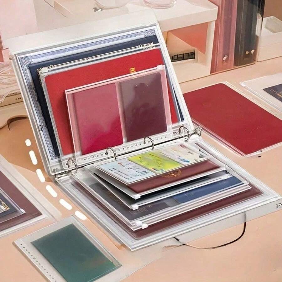 1 pieza Carpeta con cremallera para almacenamiento de documentos importantes, carpeta de archivo para protección de certificado de nacimiento, bolsa de organización impermeable, carpeta "Si me pierdo" para en el hogar, libro de archivo de certificados y facturas - Carpeta/archivador de hojas sueltas - Ver 1