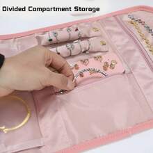 Portable Jewelry Travel Case, Adjustable Height Storage Bag – Exquisite Accessory Handbag For Necklaces, Earrings & Rings - Pink - View 7