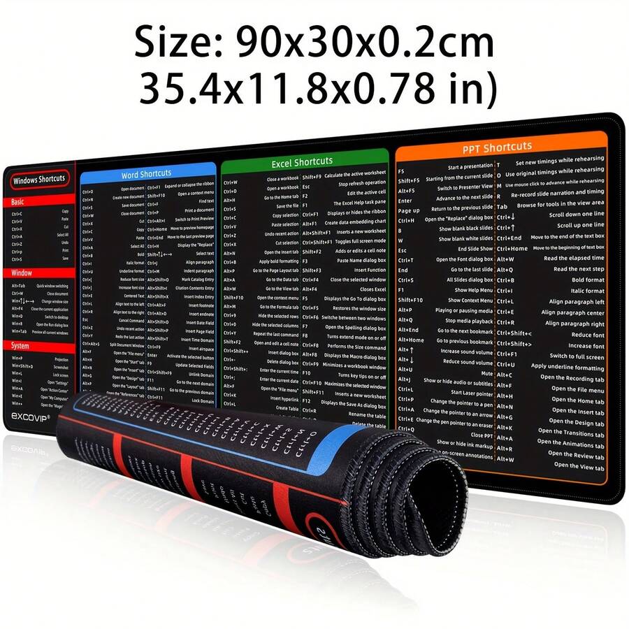 1 cái: Tấm lót chuột phím tắt Windows tối giản, tấm lót bàn lớn dành cho học sinh với các phím tắt phần mềm văn phòng và mẫu phím tắt Excel, tấm lót bàn phím chống trượt với mẫu phím tắt cho chuột máy tính.