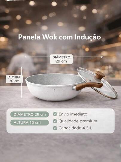 Frigideira Wok 28cm Cerâmica Antiaderente – Compatível com Indução e Gás Cozinha Prática e Saudável