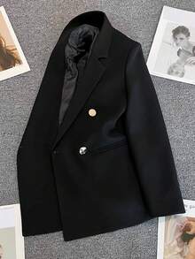 Áo blazer hai hàng khuy cá nhân hóa dành cho nữ, mẫu mới mùa xuân. Chiếc áo khoác cổ ve lịch lãm này cũng có thể mặc vào mùa thu. Thích hợp cho các buổi hẹn hò, tiệc tùng, đám cưới và các dịp trang trọng khác. - Màu đen mờ - Xem 7