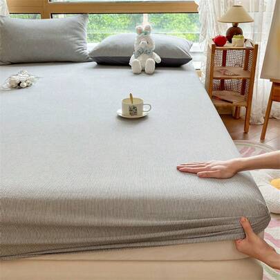 1 bộ ga trải giường kẻ sọc tối giản 100% cotton, phù hợp cho mọi mùa (không bao gồm vỏ gối)