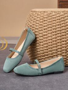 WHDXY Retro Light Green Mary Jane Flat Shoes, Square Toe Soft Bottom Loafers, Versatile Elegant Casual Shoes For Spring & Autumn - Pastel Green - View 6