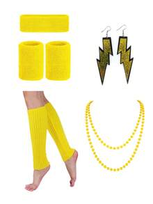 Set de 5 piezas D EXCEED, accesorio de moda de los años 80, que incluye collar, cadena para la pierna, diadema, aretes, brazalete, adecuado para fiesta temática de los 80, desfile de moda, festival de música - Multicolor - Ver 13