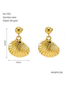 1 par de pendientes colgantes de acero inoxidable chapado en oro con estilo oceánico - Pendientes hipoalergénicos y resistentes al sudor de acero inoxidable con colgantes de estrella, concha y pulpo, adecuados para regalos de vacaciones de verano, 4 de julio y Día de la Madre - Multicolor - Ver 5