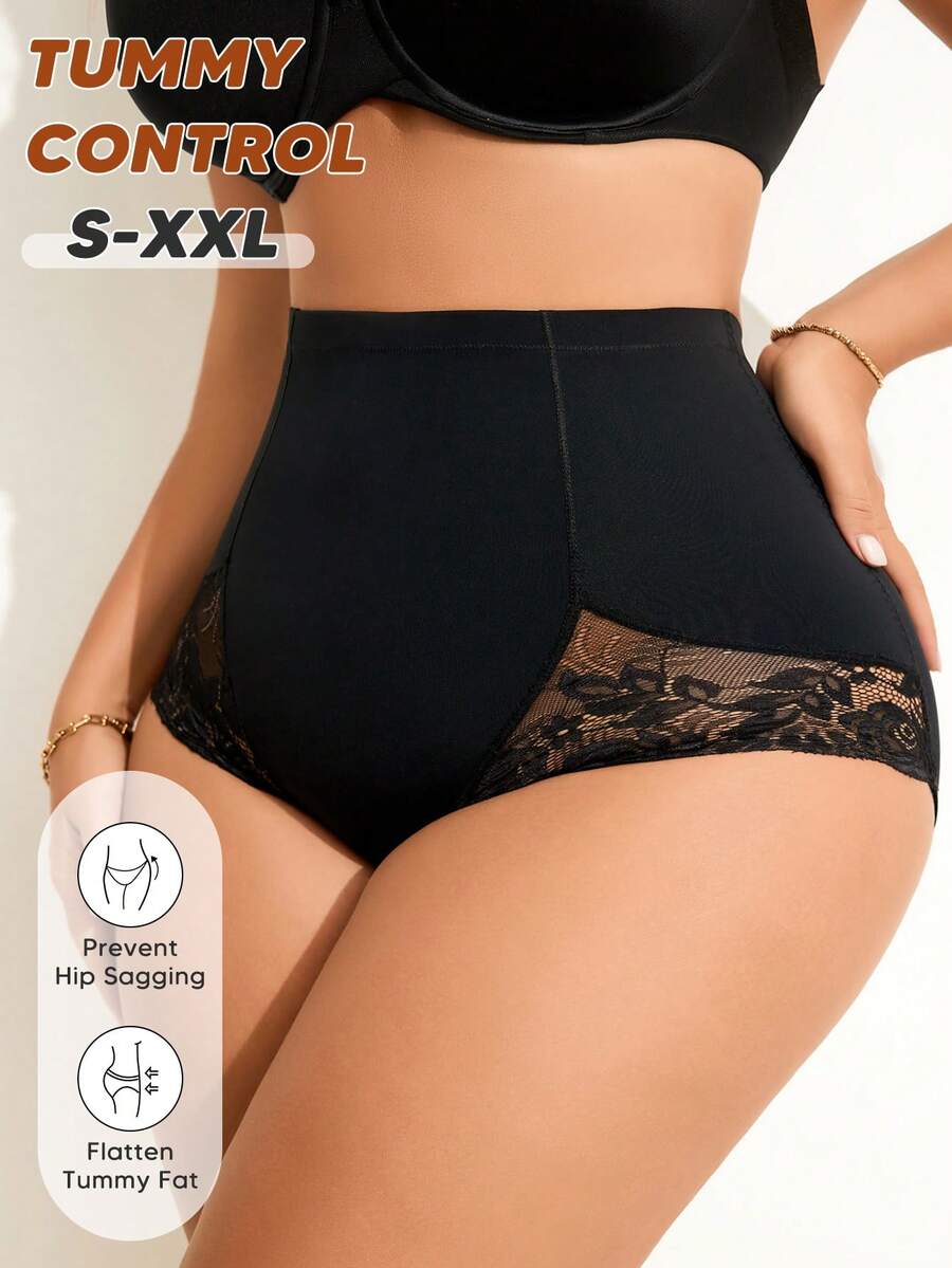 Women's Lace High Waist Slimming Shaping Comfortable Panties - Black - View 1