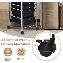 COSTWAY 6-Drawer Rolling Storage Cart, Multifunctional Art Craft Tools Organizer On Wheels, Heavy Duty Utility Mobile Storage Trolley W/ 2 Lockable Wheels For Home Office School (Black) - 白色 - 查看 5