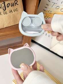 eyekan 1 Set Of Cute Cat Shaped Contact Lens Case, With Mirror, Soaking Solution Storage Bottle, Tweezers, Assistive Wearing Stick, And Other Travel And Household Tools. Contact Lens Container Soaking Storage Kit - View 3