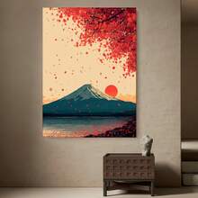 Enmarcado 2D Plano, 2D Plano, 2D Plano 1 pieza, Incluye Marco,  [2D Plano] Obrero de Arte Humorístico Estilo Manga de Monte  al Amanecer con Hojas Rojas de Arce Bajando, Póster de Arte Japonés o Impresión en Lienzo, Obrero de Arte de la Naturaleza Sereno - Enmarcado - Ver 3