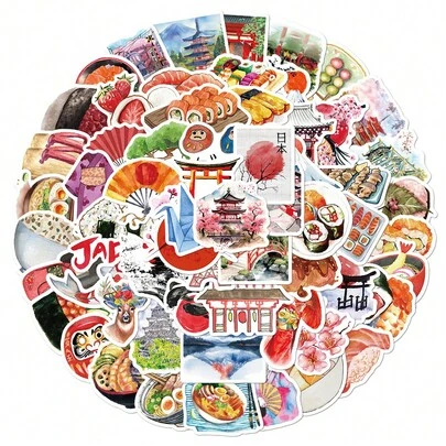 64 piezas de pegatinas de viaje a Japón en acuarela para equipaje, portátil, cuaderno, decoración DIY